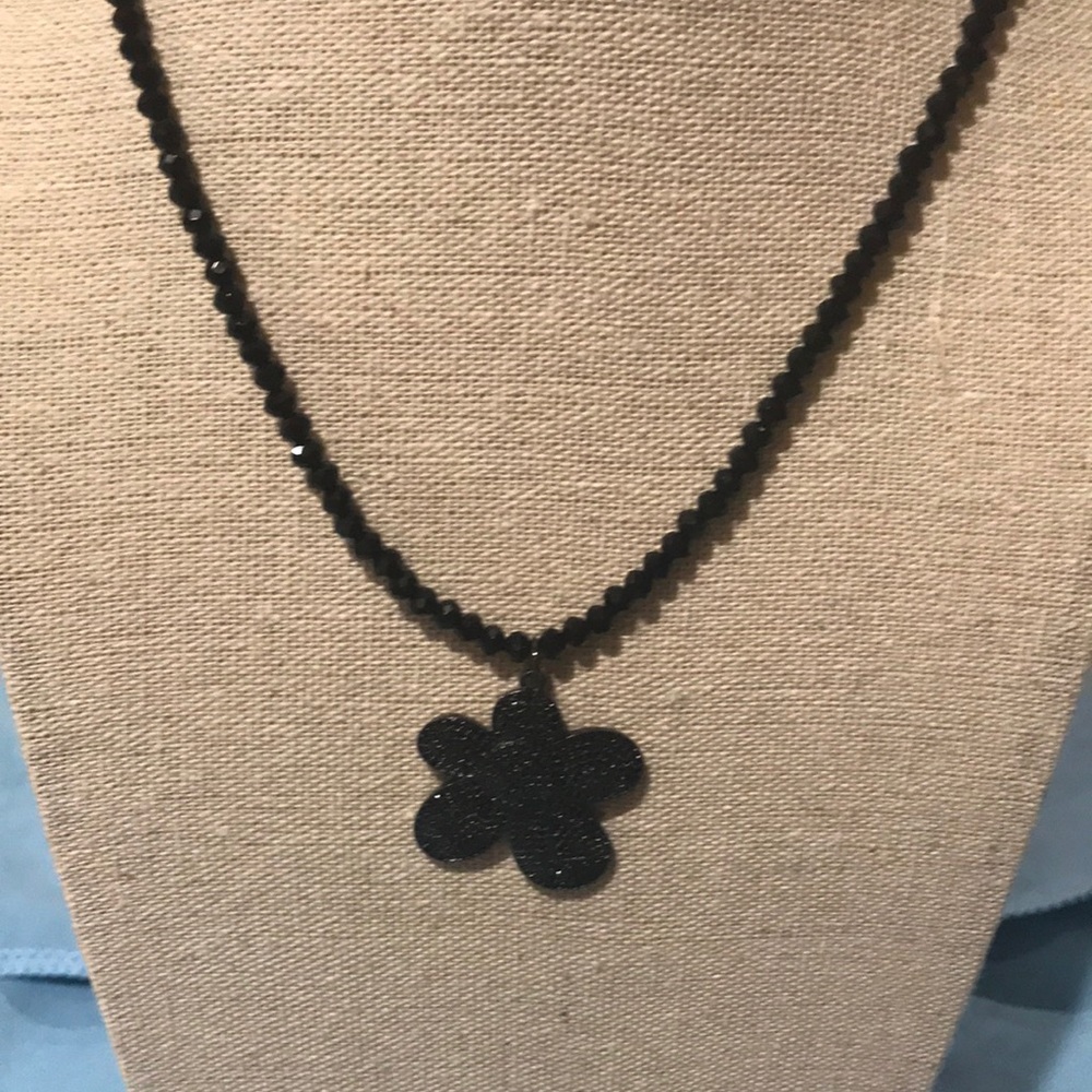 Black Tiny beaded flower necklace